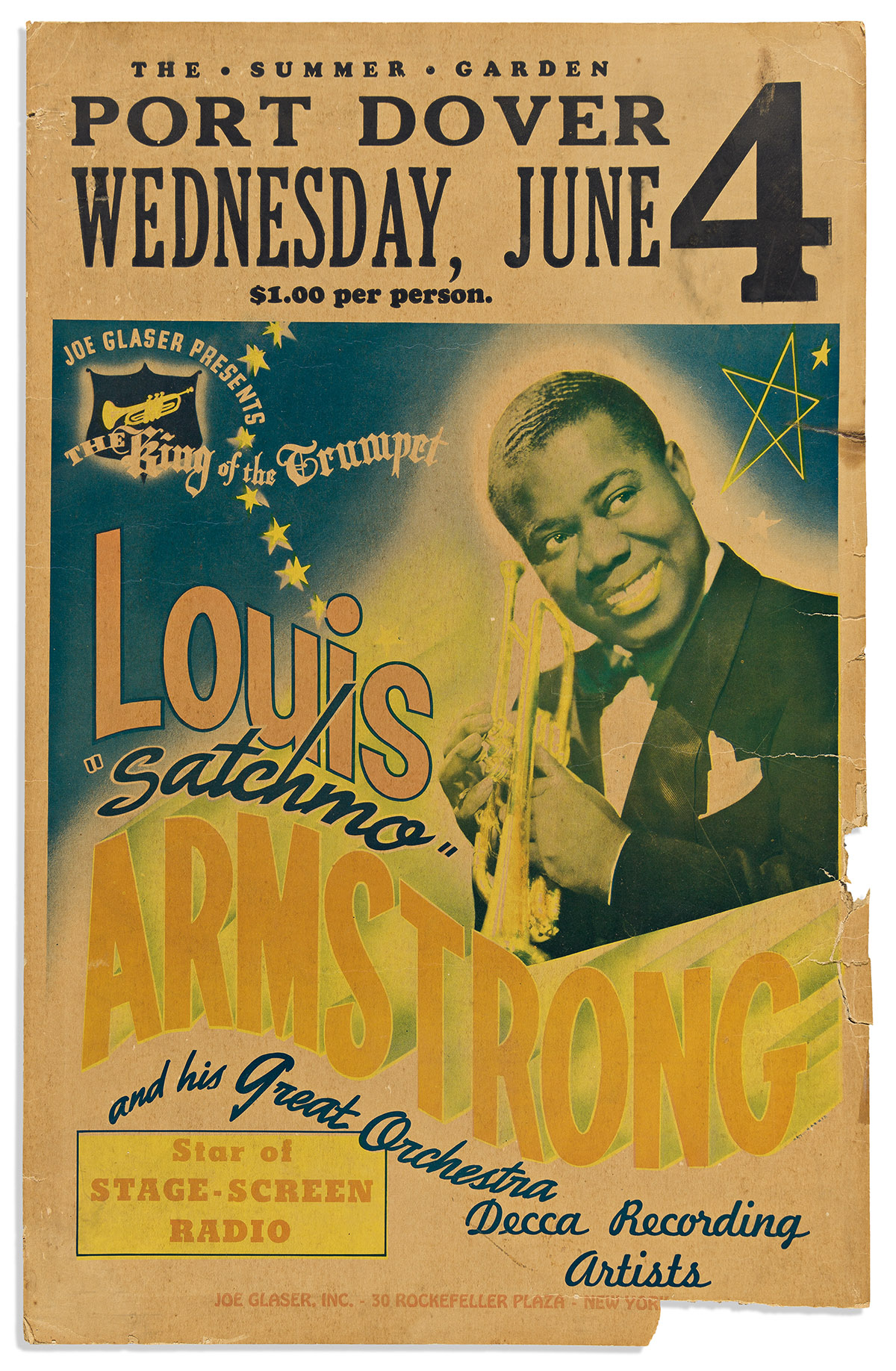 (ENTERTAINMENT--MUSIC.) Joe Glaser Presents the King of the Trumpet, Louis "Satchmo" Armstrong.